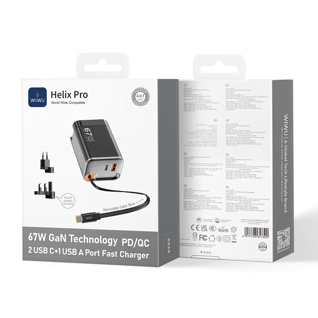 WiWU Helix Pro Wi-G027 67W GaN Fast Charger with Built-in USB-C Cable