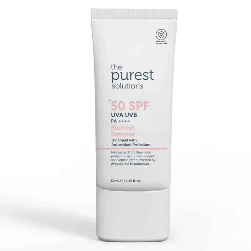 The Purest Solutions, Blemish Defense UVA UVB Antioxidant Protection, SPF 50+ – 50ml