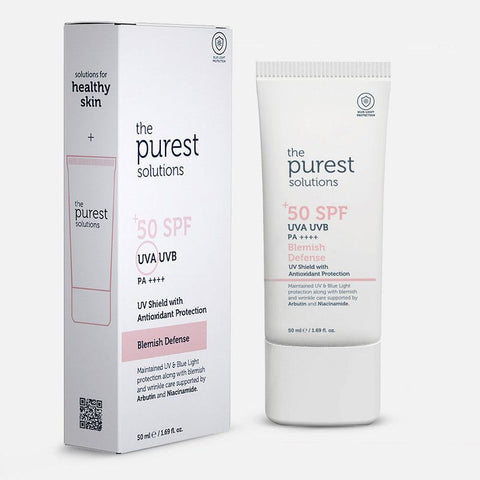 The Purest Solutions, Blemish Defense UVA UVB Antioxidant Protection, SPF 50+ – 50ml