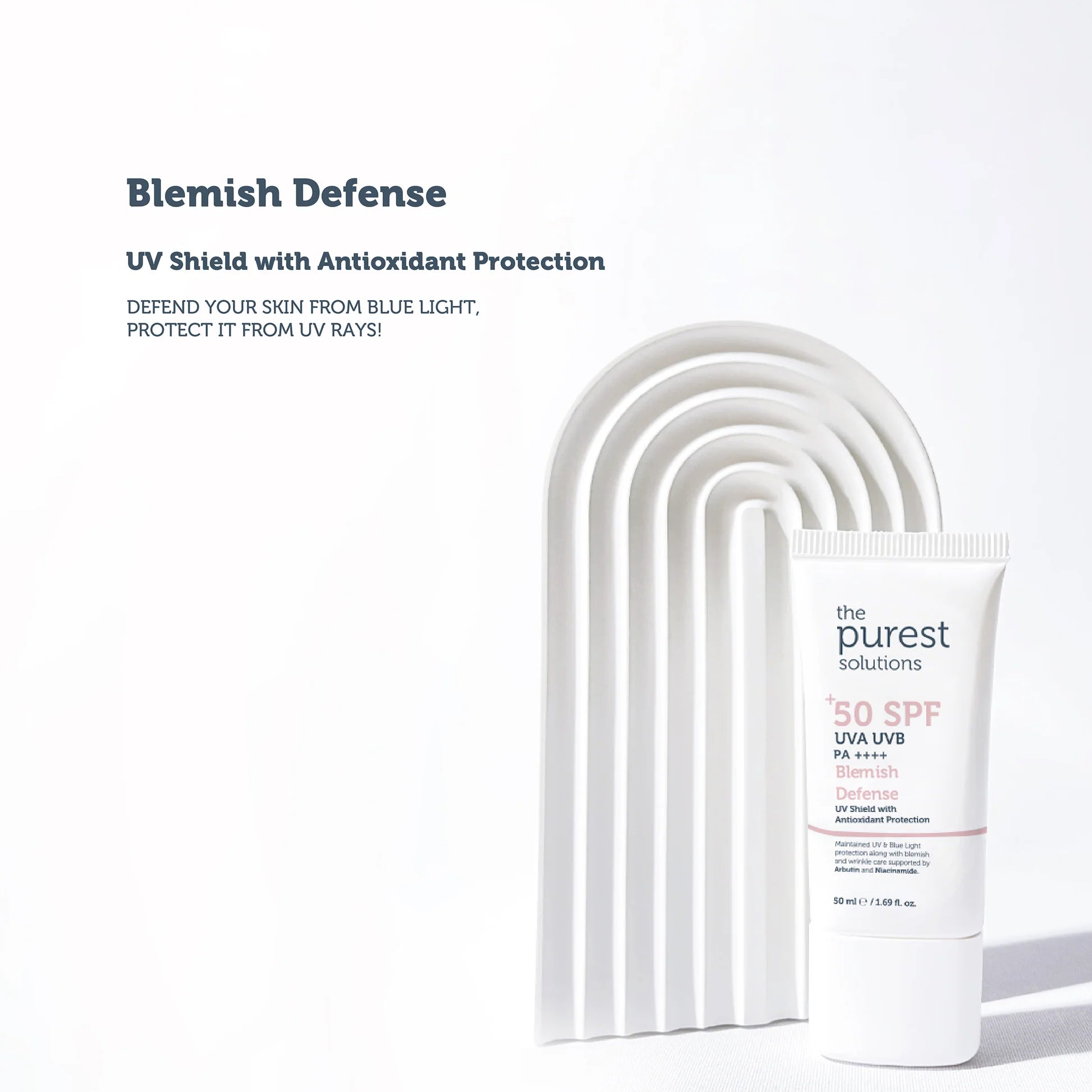 The Purest Solutions, Blemish Defense UVA UVB Antioxidant Protection, SPF 50+ – 50ml