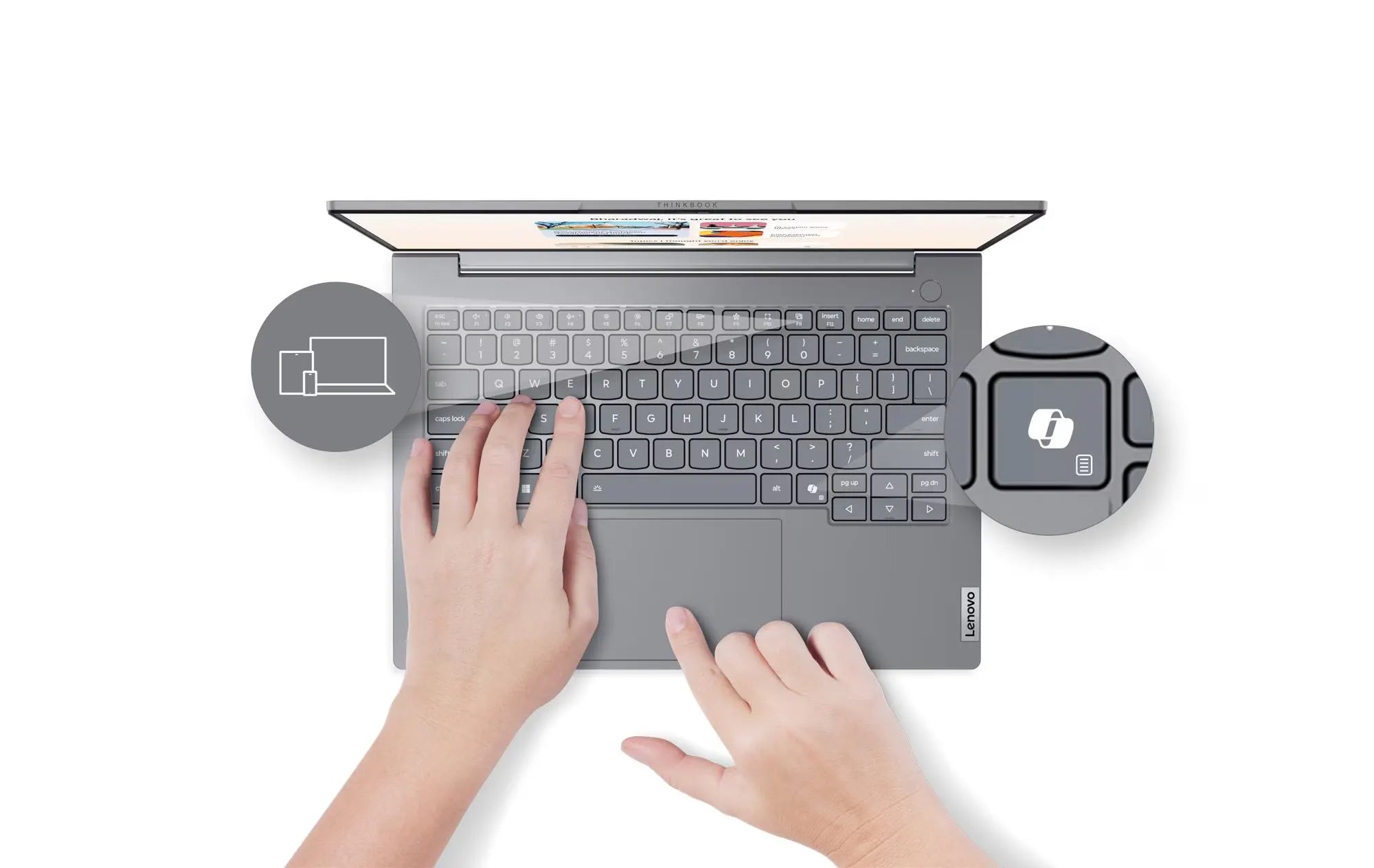لينوفو لابتوب ThinkBook 14 G8 IAL بشاشة 14 بوصة WUXGA – معالج Intel Core Ultra 5 225U، رام 16 جيجا، هارد 512 جيجا، كرت شاشة Intel Graphics، نظام DOS، لوحة مفاتيح بإضاءة خلفية عربي وإنجليزي، رمادي قطبي، ضمان سنة + حقيبة Toploader