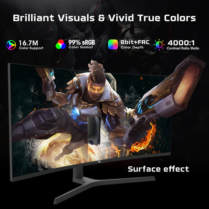 شاشة ألعاب منحنية تويستد مايندز TM34WQHD165VA مقاس 34 بوصة، WQHD VA، 165Hz، 0.5ms، HDMI 2.1 - أسود