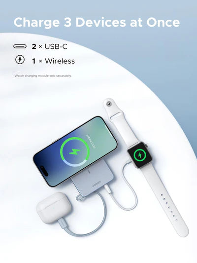 بنك طاقة لاسلكي مغناطيسي UGREEN MagFlow بسعة 10000 مللي أمبير وقوة 25 واط ومعيار Qi2