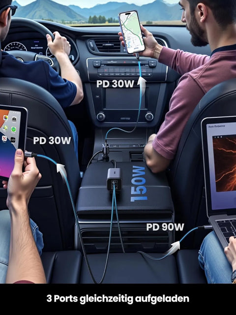 UGREEN EC706, 150W 4-Port GaN Fast Car Charger - Black