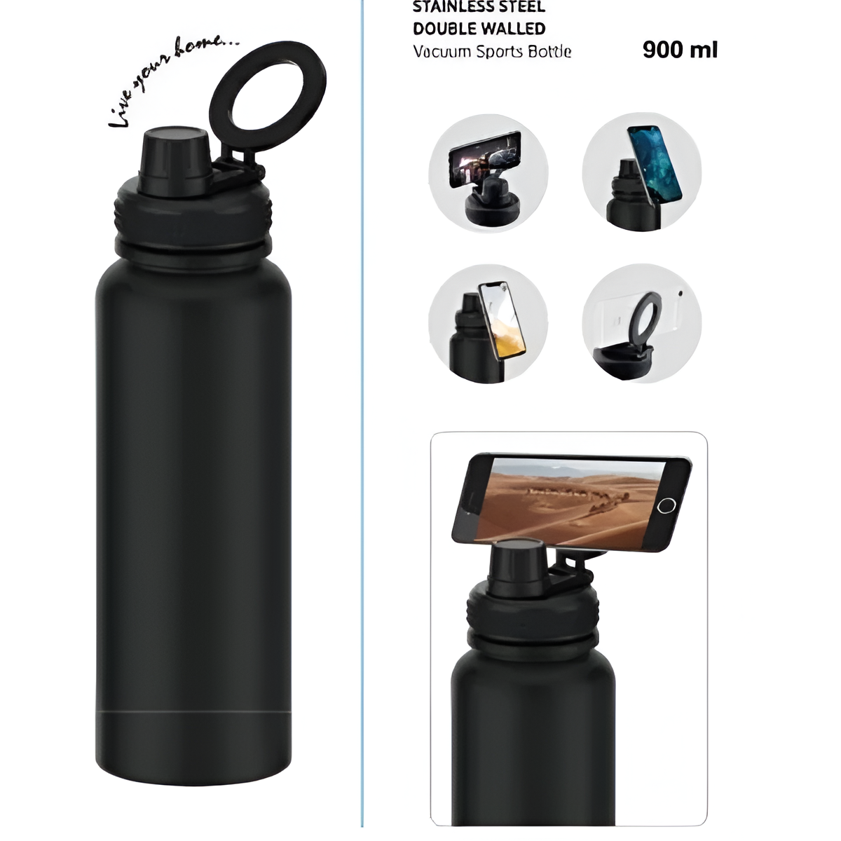 Emjoi MagSafe Stainless Steel Sport Bottle - 900 ML - Black