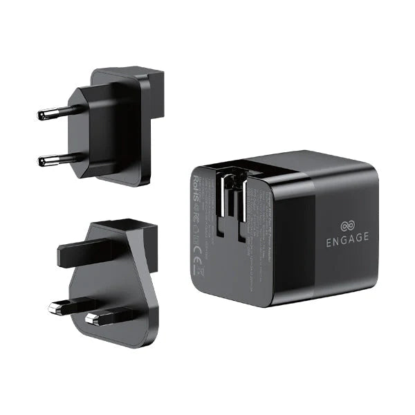Engage, Dual Port USB-C + USB-A GaN Power Adapter (65W) with USB-C Cable