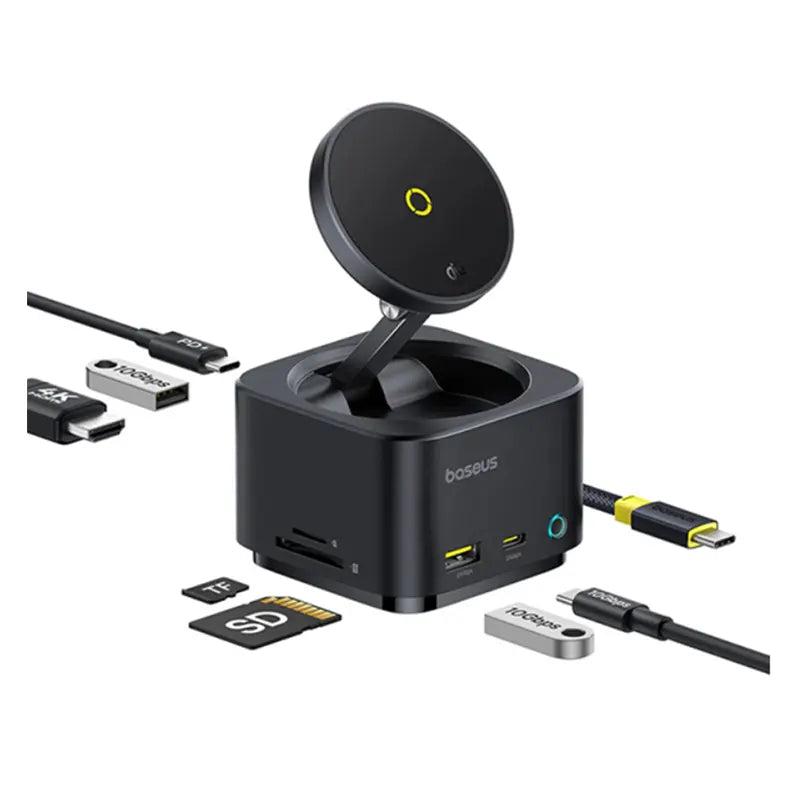 Baseus Mag Pro II 7-in-1 HUB Magnetic Wireless Charging 15W - Black