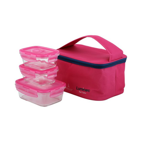 Luminarc rectangular Pure Box Set 3pcs + Lunch Bag Pink