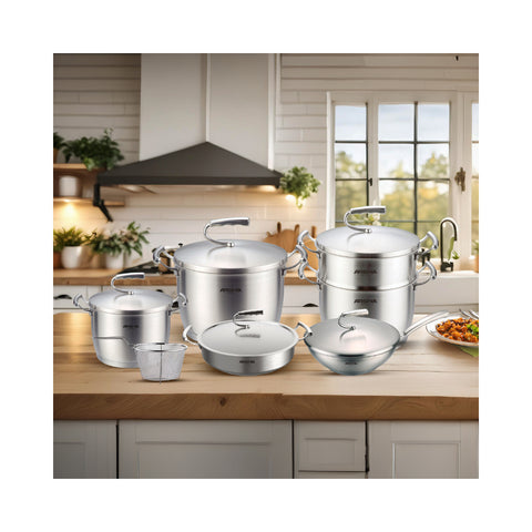 Arshia SS612-3001, 12-Piece Stainless Steel Cookware Set