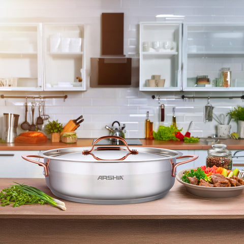 Arshia SS014-3312, 30cm Stainless Steel Shallow Pan With 2 Lids