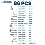 Arshia TM287S-3091, 86-Piece Silver Cutlery Set – Premium Stainless Steel