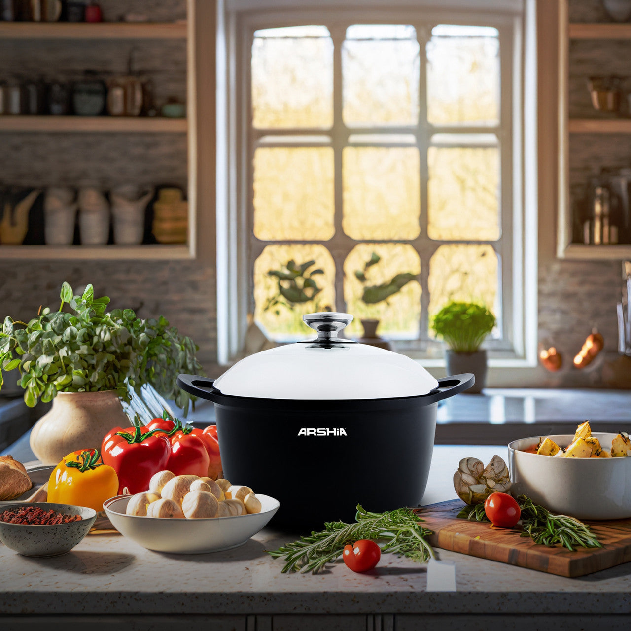 Arshia DC151-1035, 28cm Die-Cast Casserole with Glass Lid – Non-Stick Aluminium Cookware