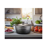 Arshia CO110-3126, 24cm Die-Casting Aluminium Casserole with Lid – Diamond Design, Non-Stick Interior