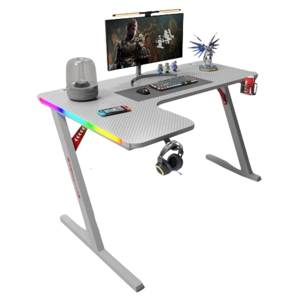Gamax P201-LW RGB Carbon Fiber Gaming Table 140x100x74cm with Mousepad (L-Shape Left) - White