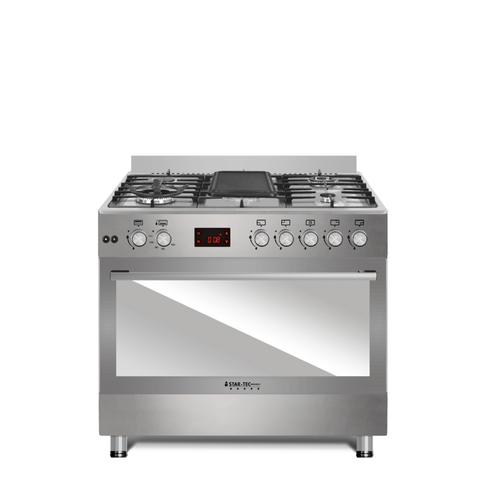 Startec 5 Burner Gas Cooker 90x60cm Deluxe with Grill, Auto Ignition & Digital Timer - Inox