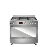 Startec 5 Burner Gas Cooker 90x60cm Deluxe with Grill, Auto Ignition & Digital Timer - Inox