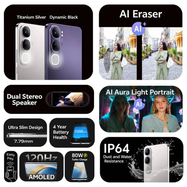 vivo V40 Lite 5G – 6.67-inch 120Hz AMOLED Display, 12GB RAM + 12GB Extended, 512GB Storage, 80W Fast Charging