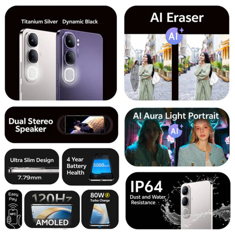 vivo V40 Lite 5G – 6.67-inch 120Hz AMOLED Display, 12GB RAM + 12GB Extended, 512GB Storage, 80W Fast Charging