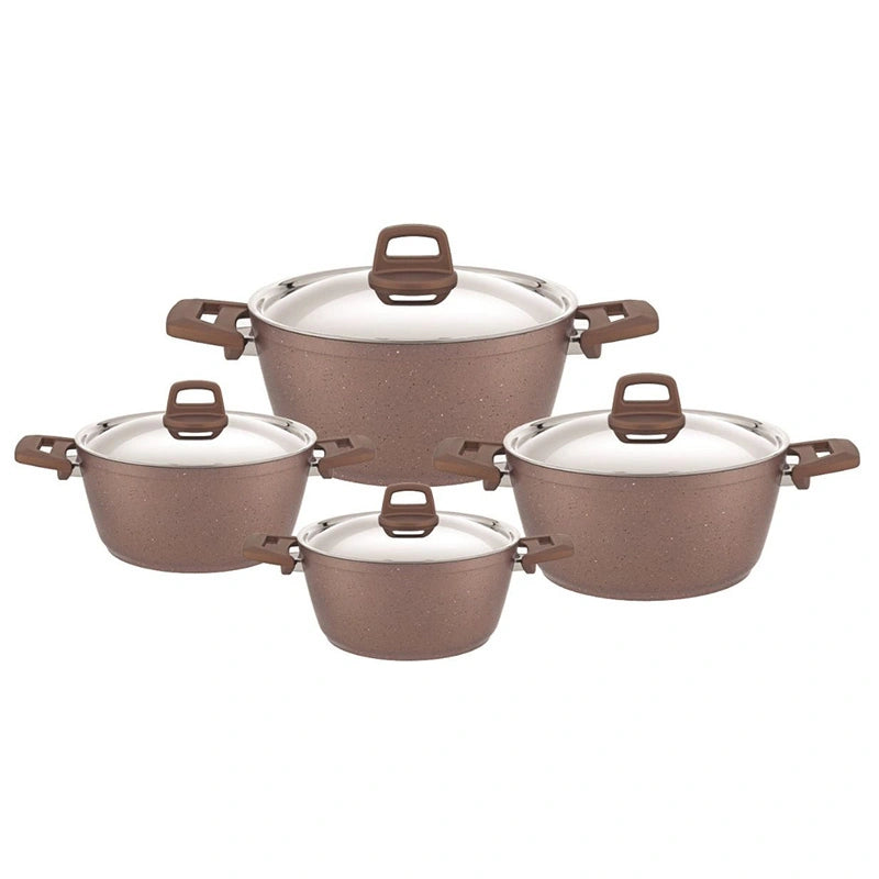 فيفالدي طقم أواني الطهي جرانيت هيتيت مجموعة ٨ قطع – بني ١٨-٢٢-٢٦-٣٠ سم