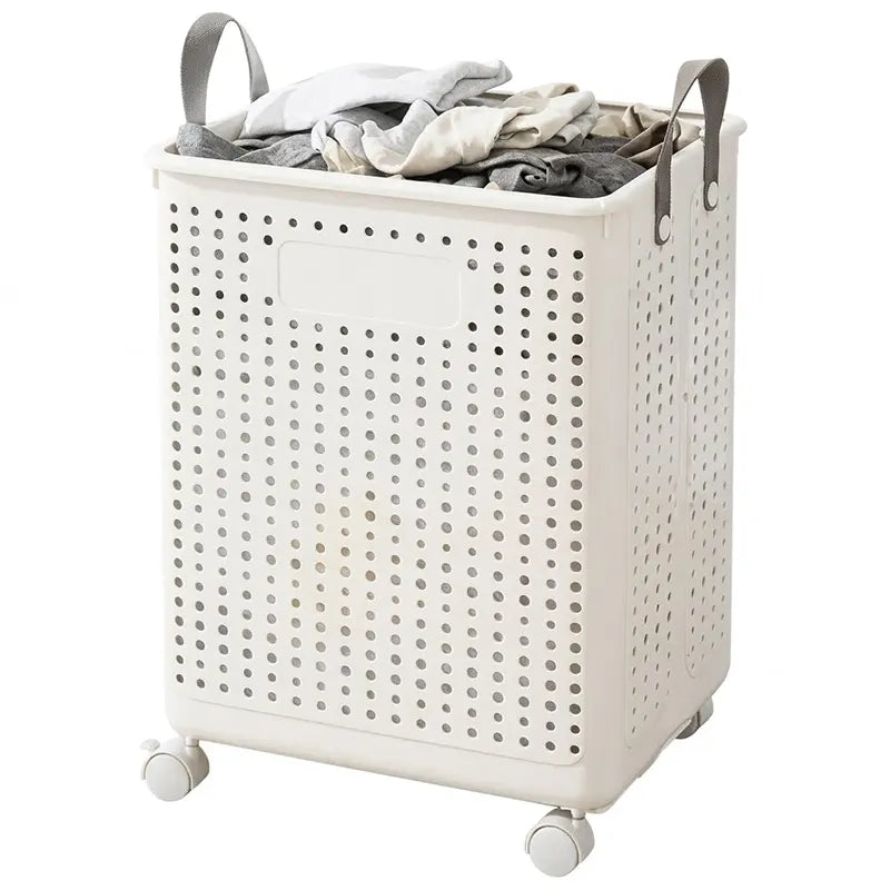 • Khamsan 55L Large Rolling Laundry Basket, Foldable with Handle