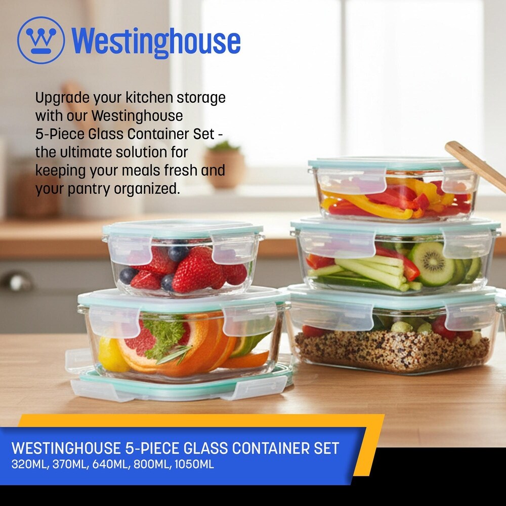 Westinghouse, 5-Piece Glass Food Storage Container Set - 320 to 1050ml