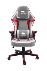 Black Bull Gaming Chair With Headrest Up & Down Slide Adjustable and Moveable Armrest, Woven Fabric, Light Grey White & Red ( Installation not included )