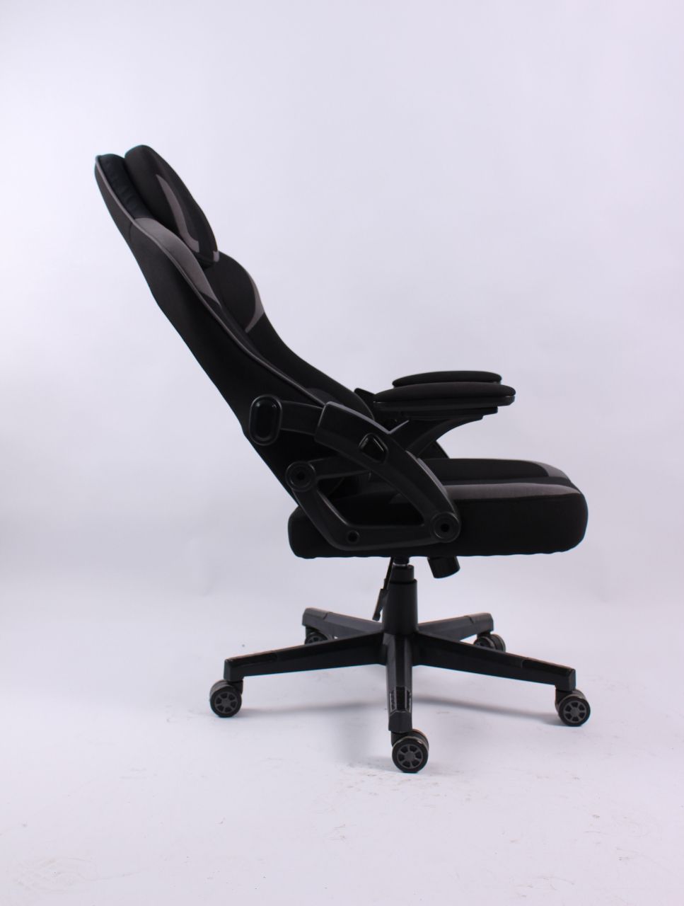 Black Bull Gaming Chair With Headrest Up & Down Slide Adjustable and Moveable Armrest, Woven Fabric ( Installation not included )