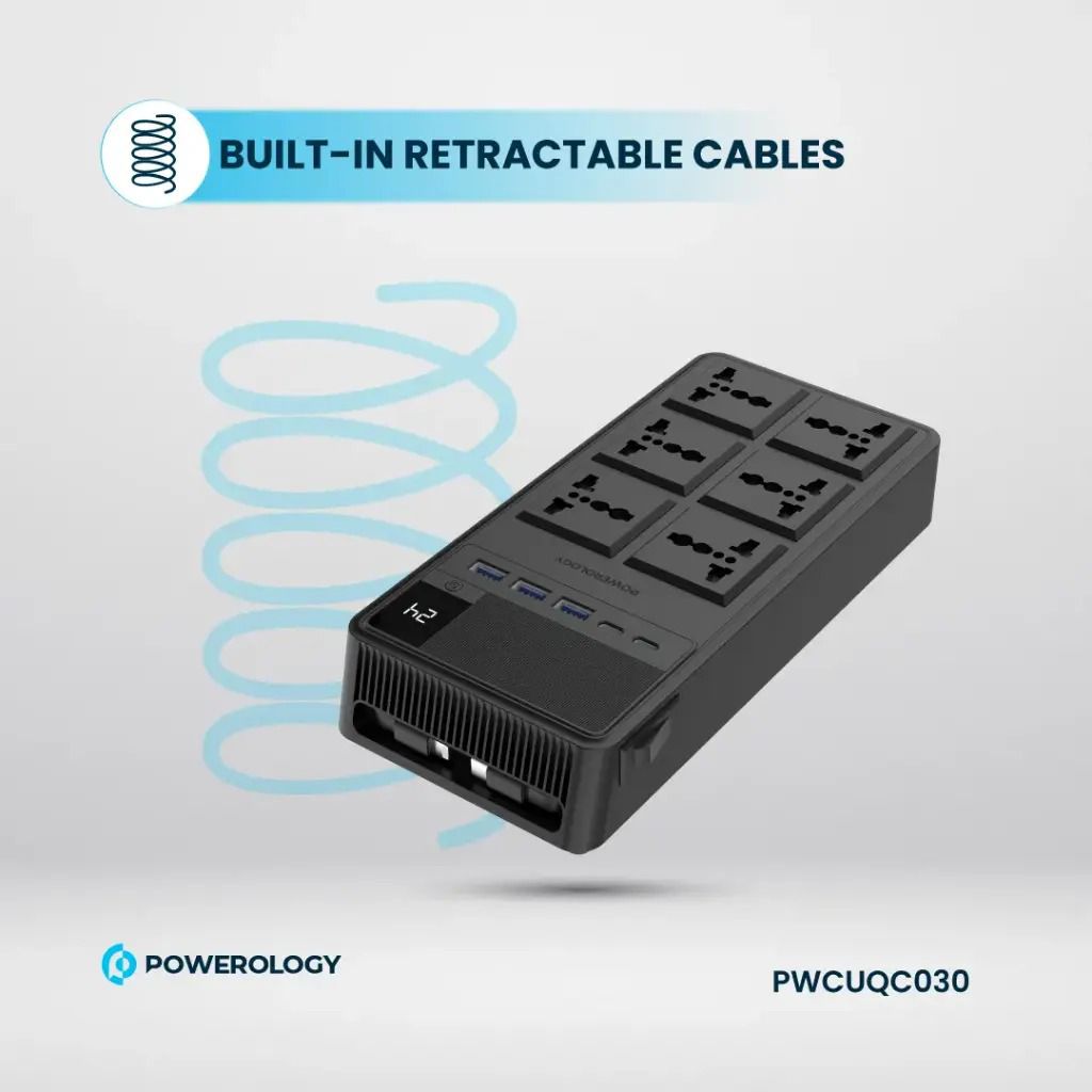 Buy Powerology 2500W 6 AC Power Strip With Built-In Retractable Cables Online in Be3ah Kuwait