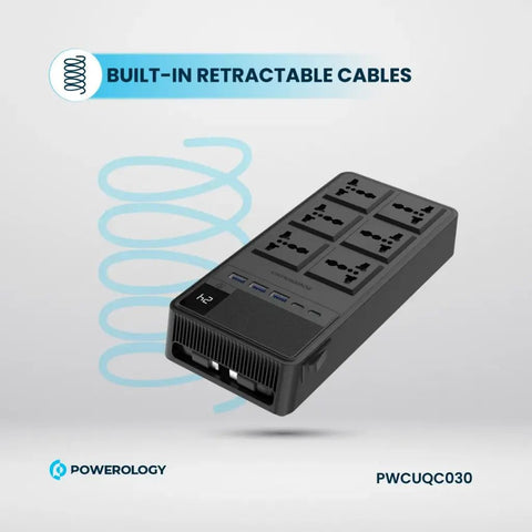 Buy Powerology 2500W 6 AC Power Strip With Built-In Retractable Cables Online in Be3ah Kuwait