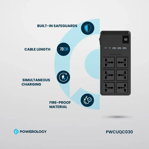 Buy Powerology 2500W 6 AC Power Strip With Built-In Retractable Cables Online in Be3ah Kuwait