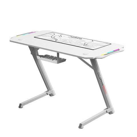 Gamax Z5-1160 (TD-03)_Carbon Fiber Gaming Table 110*60*75cm with RGB Light & MousePad - White
