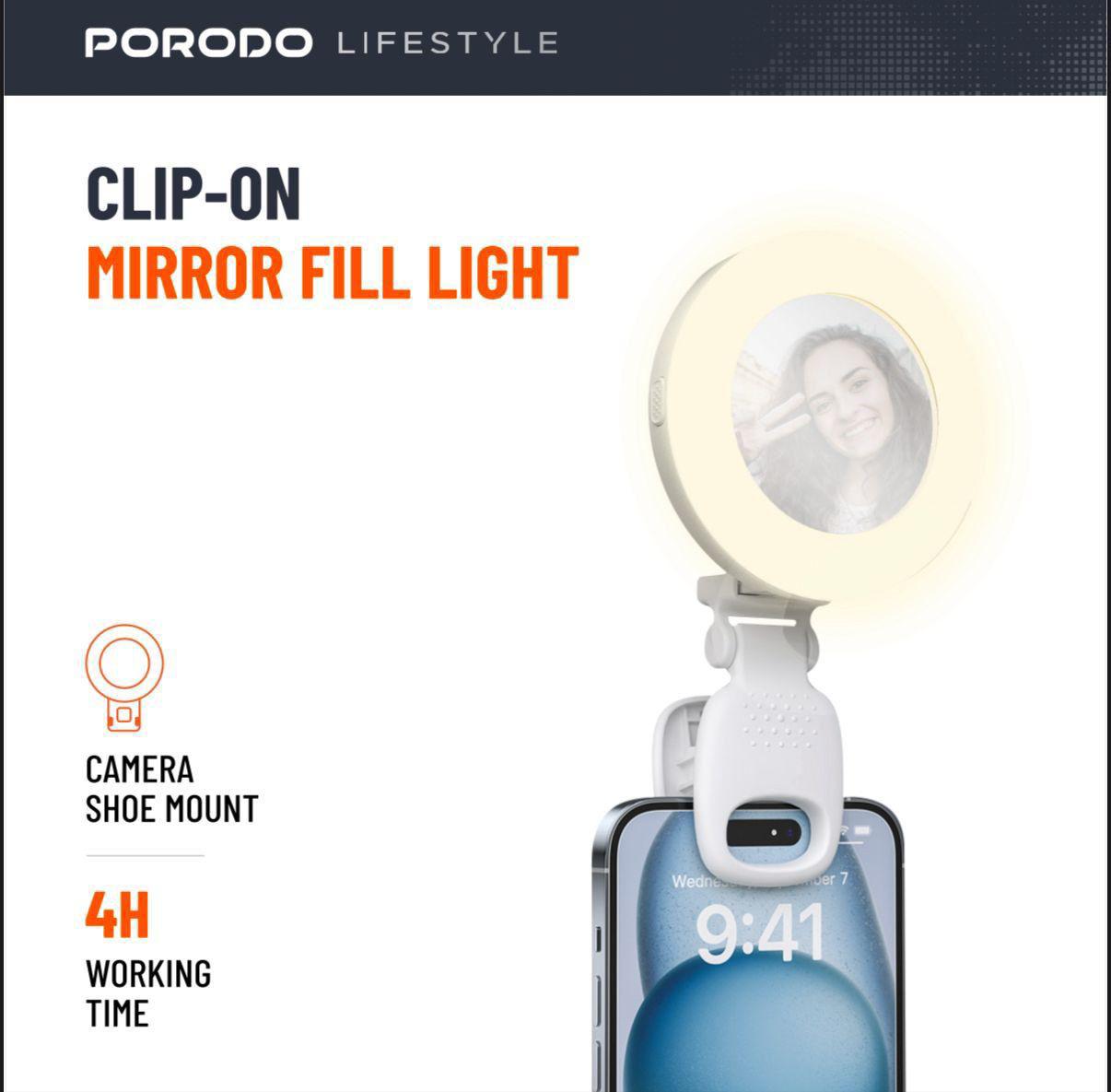 Porodo PD-LFST153-WH, Lifestyle Clip-On Mirror Fill Light - White