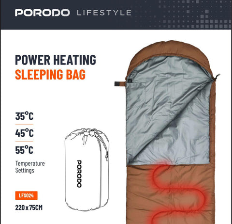 Porodo Lifestyle Power Heating Sleeping Bag with Adjustable Temperature Settings