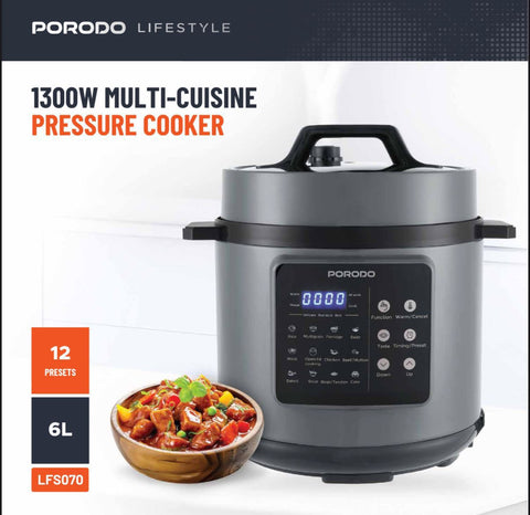Porodo Lifestyle 1300W Multi-Cuisine Pressure Cooker, 6L – Black