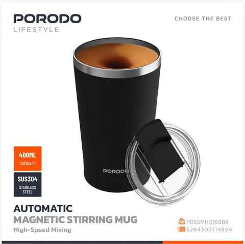 Porodo Lifestyle Automatic Magnetic Stirring Mug 400ml with High-Speed Mixing & USB-C Fast Charging