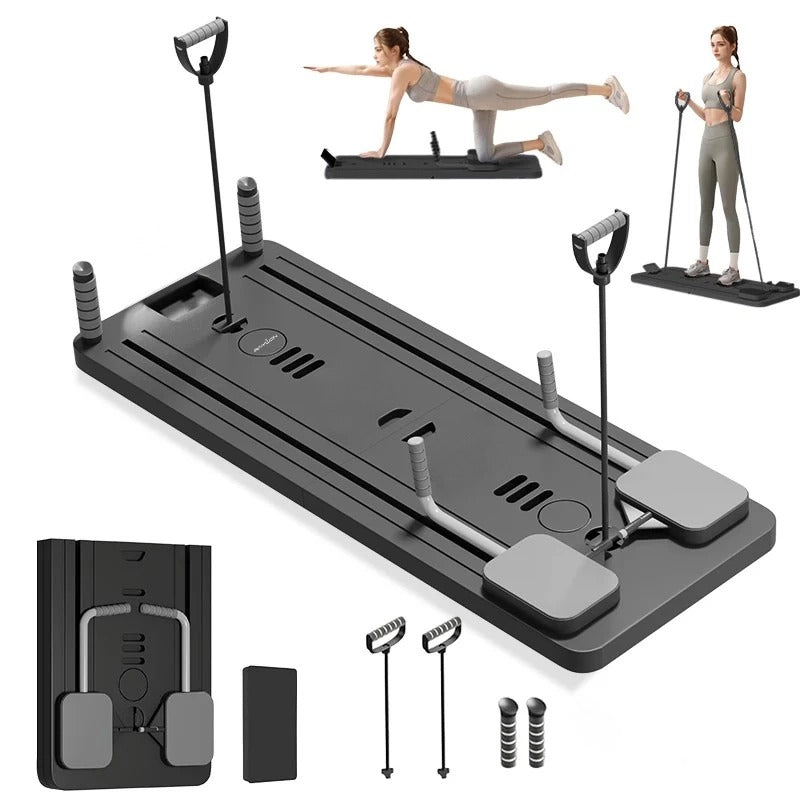 Black Bull Multi-Functional Foldable Pilates Reformer Abdominal Core Trainer with A B Roller Wheels for Workout Exercise