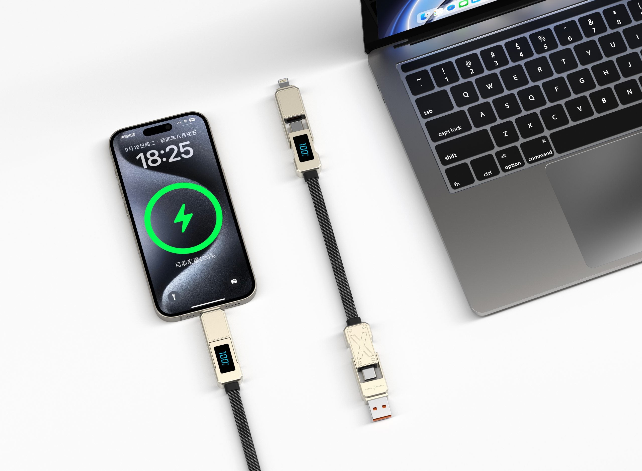 WiWU Titan 100W Fast Charging Cable 15cm – USB to Type-C & Type-C to Lightning Short Cable