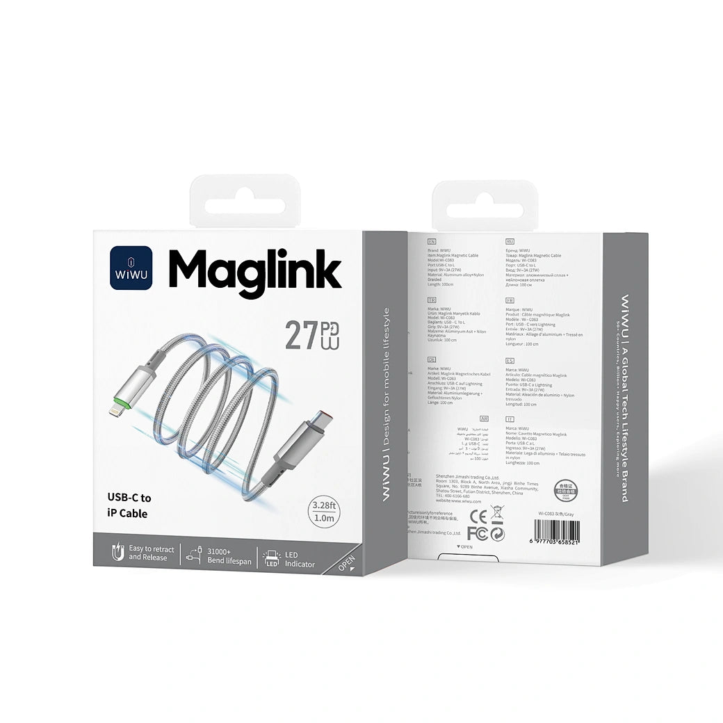 WiWU, 27W Maglink Magnetic USB-C to Lightning Cable – Fast Charging, Nylon Braided