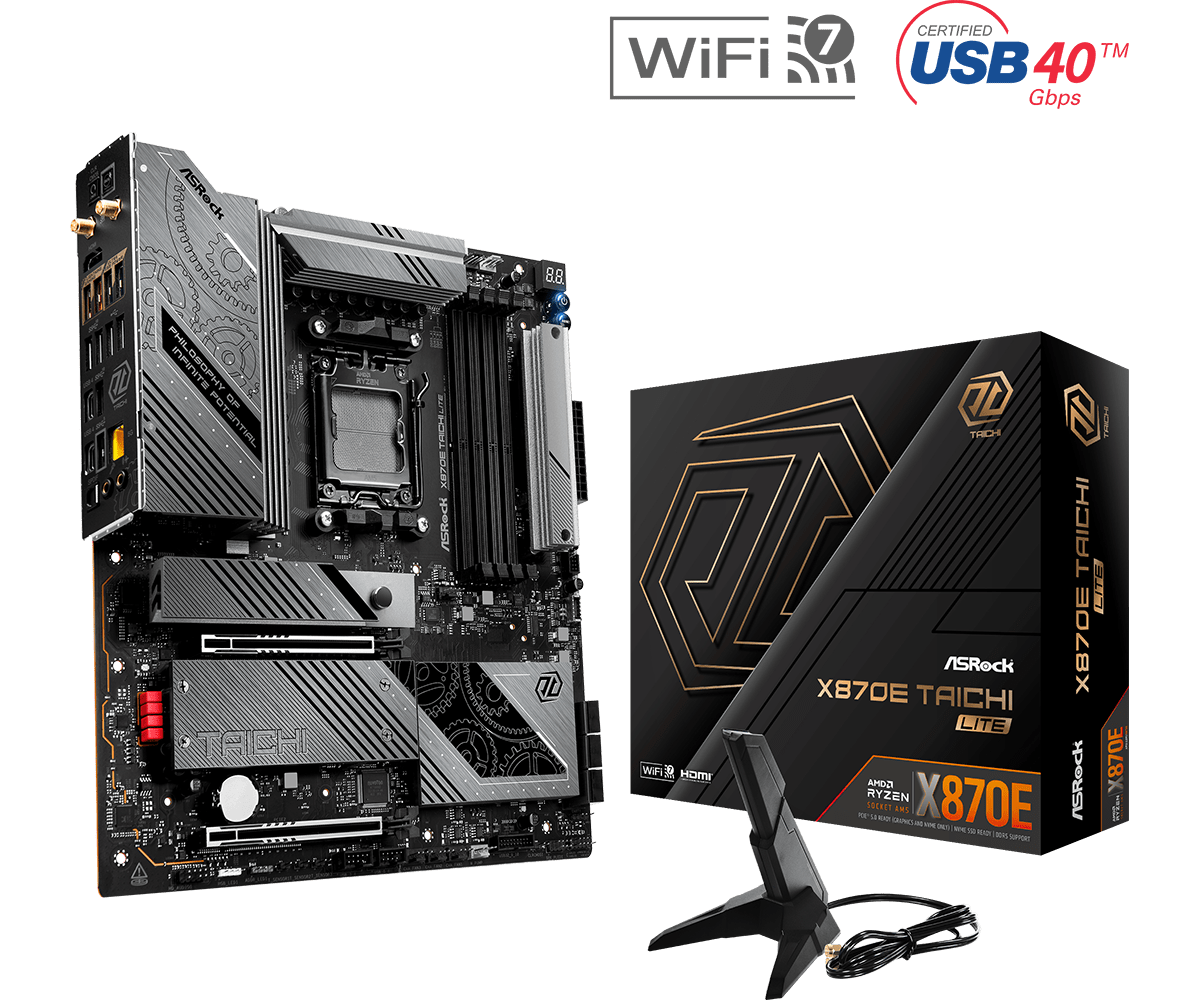 أس روك X870E تايتشي لايت - لوحة أم AMD AM5 EATX، DDR5، WiFi 7