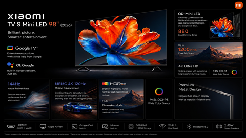 Xiaomi TV S Mini LED 98" 2026 – 4K, 144Hz Smart TV