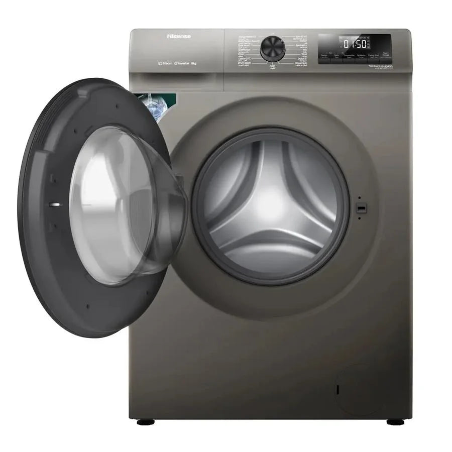 Hisense 8kg Front Load Washing Machine, 15 Programs, 1200RPM, A+++, WFQP8012JT/S - Grey