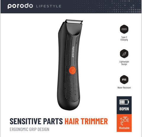 Porodo, Lifestyle Sensitive Parts Hair Trimmer, Ergonomic Grip Design