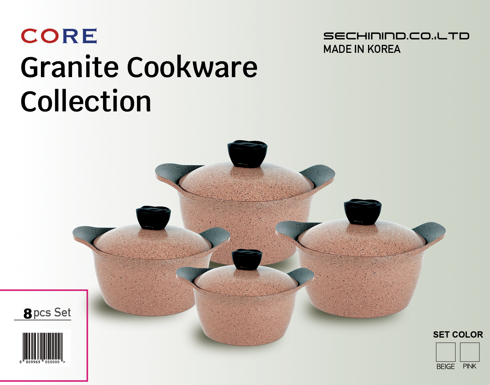 Core Granite Cookware Collection 8 Pcs Set 32+28+24+20cm
