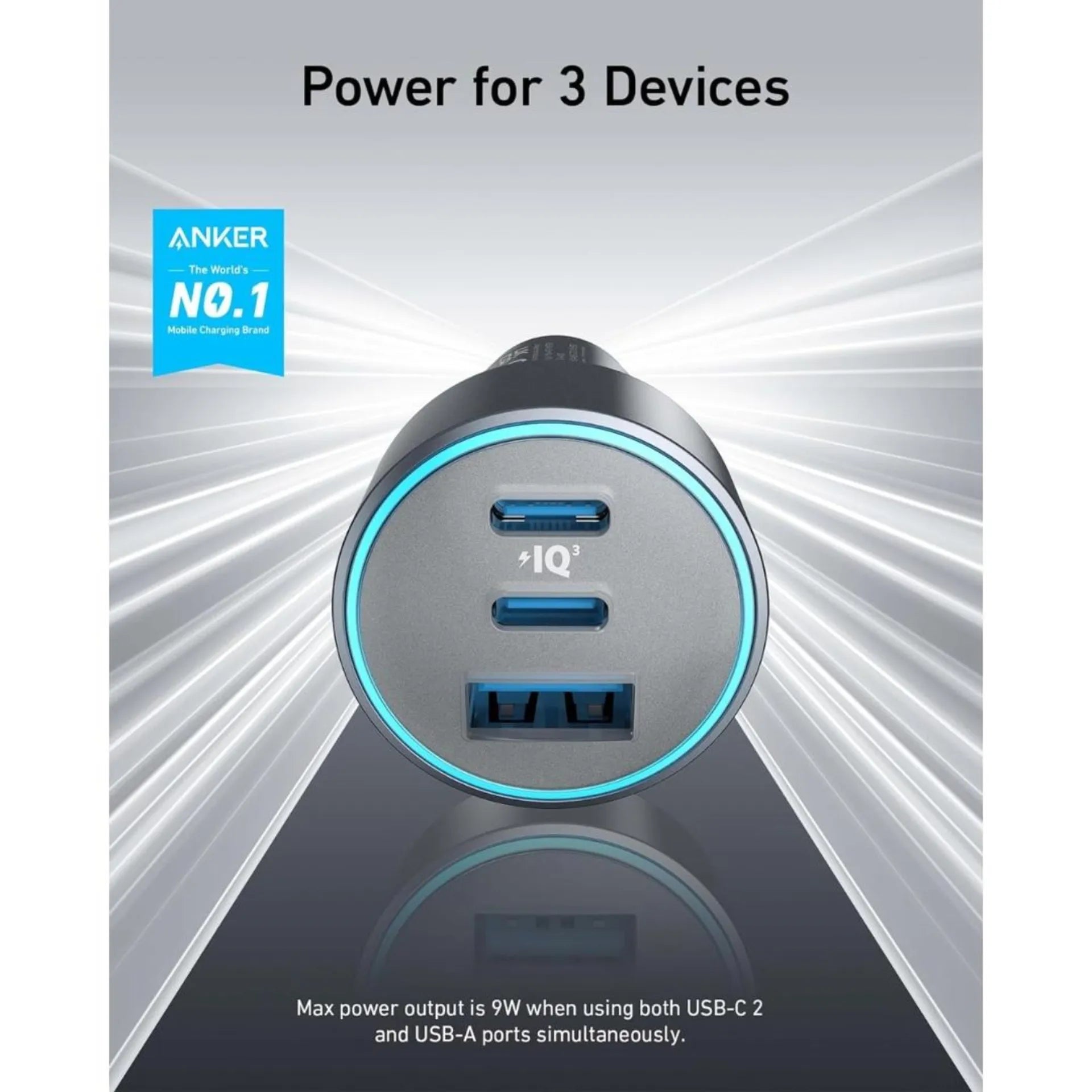 Anker 335 Car Charger Power Drive PD 2C 1A 67W - Silver