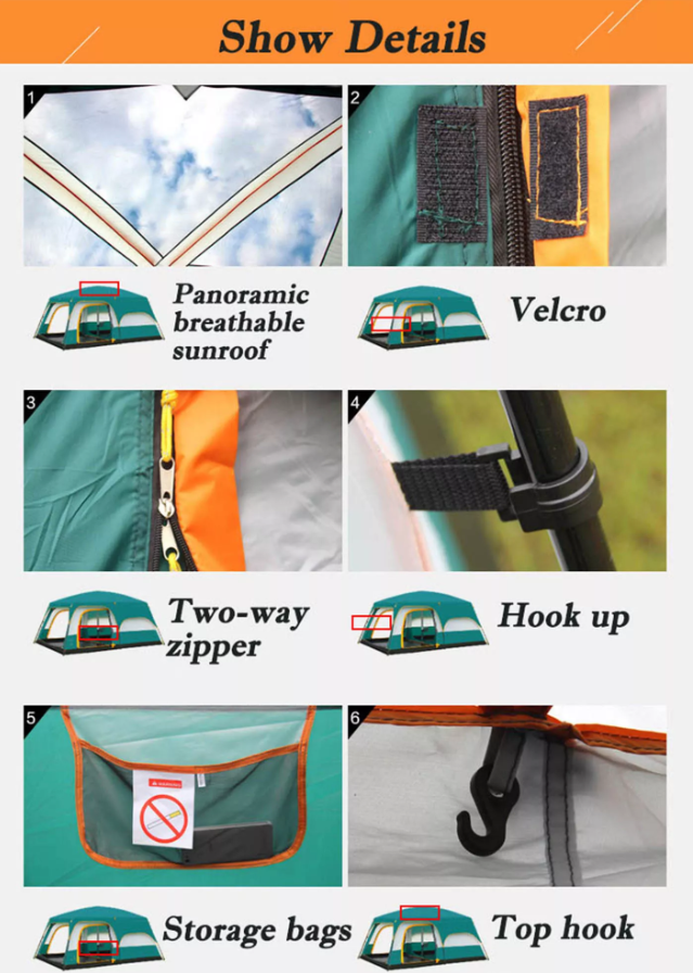 Foldable Family Camping Tent with Carry Bag – 8–10 Persons