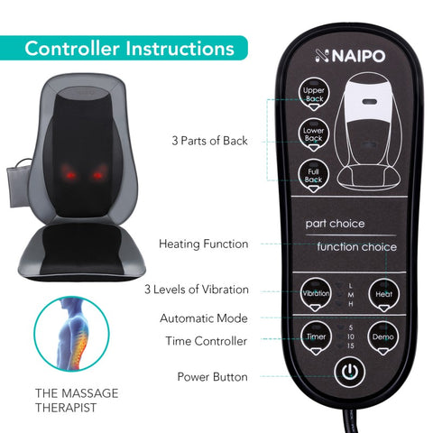 Naipo Shiatsu Back Massager With Heat - Deep Kneading - Rolling And Vibration