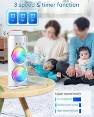 Mini Air Cooler Fan with Mist Spray Dual Fan Portable Air Cooler Adjustable Wind Speed & Spray Modes LED Light Cooling Fan for Home Office & Outdoor Use