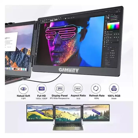 Gamvity S2 Triple Laptop Screen Extender 14" Fhd 1080p Ips Dual Portable Monitor For Laptop