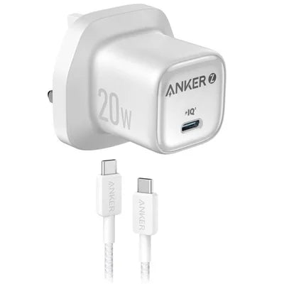Anker Zolo Charger 20W GaN, USB PD (Power Delivery) with USB C Cable - White