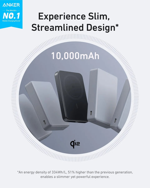 Anker MagGo Power Bank, Ultra-Slim 10,000mAh Magnetic Battery Pack - Black